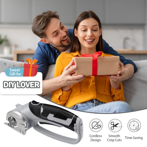 Image of Cordless Electric Scissors, 4V Rechargeable Box Cutter & Cardboard Cutter with LED Light, Safety Lock - Rotary Cutter for Fabric, Leather, Carpet, Plastic, Crafting, Sewing with Storage Box (Grey)