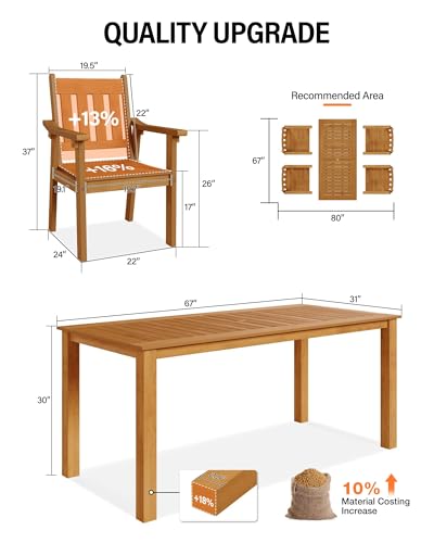 Image of YEFU Patio Dining Chairs Set of 4: All Weather Outdoor Dining Chairs with Wide Curved Seat and Backrest - Outdoor Furniture Plastic for Outside Backyard /Garden /Porch /Deck 350lbs Capacity Teak