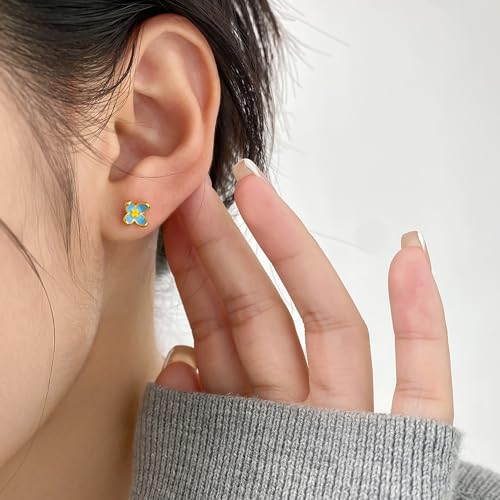 Reffeer Solid 925 Sterling Silver Cute Flower Earrings Stud for Women Teens Small Flower Stud Earrings Color Flower Earrings2