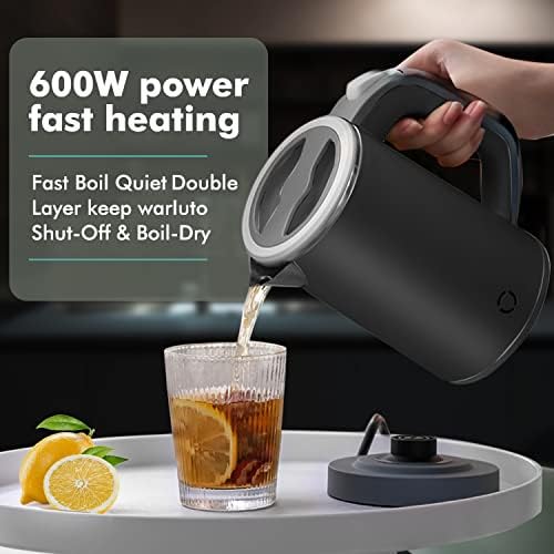IPZDF Travel Kettle Lightweight Small,800ml Kettles Electric Stainless Steel Electric Kettles Cordless Fast Boil Quiet Electric Kettles for Business Trip, Travel (Black)