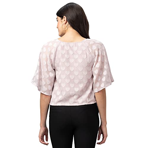 Image of Globus Women Peach Self Design V-Neck Crop Top