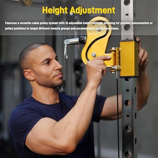 Versatile Power Rack with Cable Pulley System, Power Cage for Strength Training, Bench Press and Pull-Ups