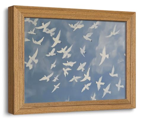 Framed Flying Bird Wall Art Vintage Blue Abstract Wall Decor Cottagecore Nature Wildlife Painting Print for Living Room Bedroom Office 8x10 inch