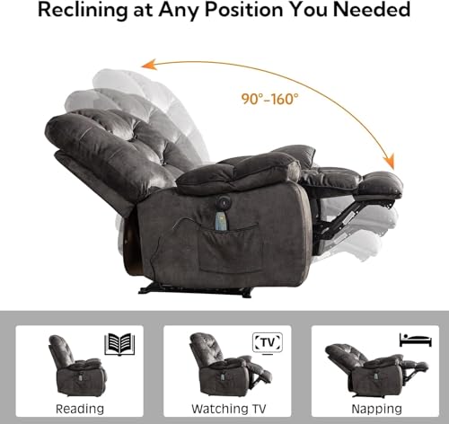 Image of HAOMARKETS Power Recliner Chair with Massage and Heat, 41 inch Wide Electric Reclining Chairs with USB Port, Breathable Fabric Overstuffed Reclining Sofa for Living Room,Grey