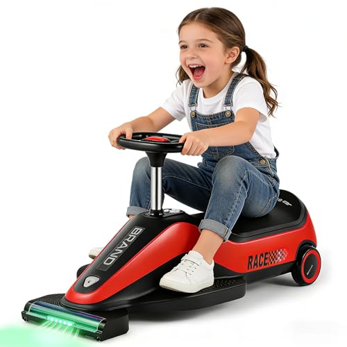 JOYLDIAS Kids Ride On Car with Vacuuming Function, 12V7AH Go Kart W/Detachable Cleaning Head Dust Box, 2 Speed 3-5km/h, Bluetooth Music, Electric Ride On Toy Car for Kids Toddlers Ages 3+,Red