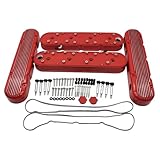 1 Set SHLPDFM Finned Gloss Red Cast aluminum 2-piece Valve Covers Fits for Chevy Small Block LS1 LS2 LS3 LSX Engines