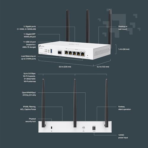 TP-Link-Festa-FR365-AX3000-WiFi-6-VPN-Router-Up-to-5-Gigabit-WAN-1-USB-30-WAN-1-SFP-Self-Organizing-Network-Free-Cloud-Load-Balance-Mesh-Seamless-Roaming-Does-not-Work-with-Omada