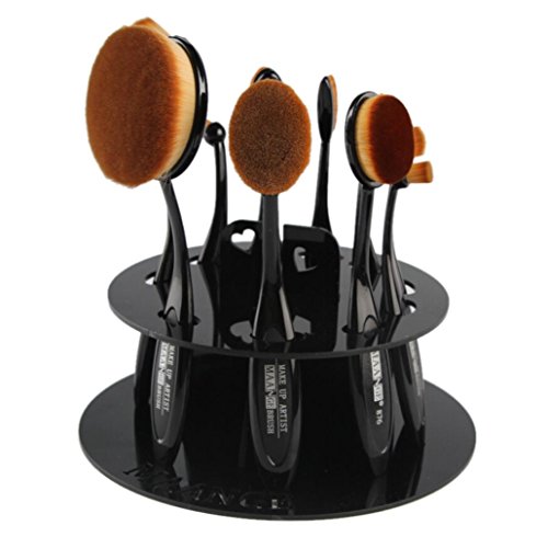 Fullkang NEW 10 Hole Oval Makeup Brush Holder Drying Rack Round Organizer Cosmetic Shelf Tool (Black)