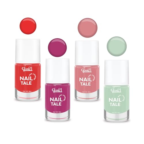 Image of Glam21 Nail Tale- Nail Lacquer | Multicolor|Quick Drying Nail Polish| Glossy Gel Finish Nail Kit | Highly Pigmented & Long Lasting | Chip Resistance | 9ml Each| Pack Of 4 (Shade-02-05-31-33)