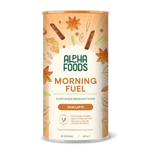 Alpha Foods Morning Fuel Chai Latte Shake Morgens Satt & Gesund Vitamin- und Nährstoffreiche Frühstücksmischung mit Protein aus Samen Quinoa & Mandeln 600 Gramm Pulver 20 Portionen