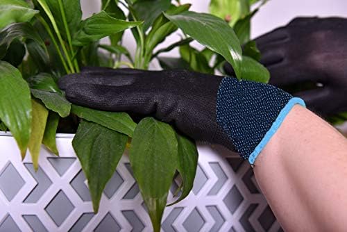 12 Pairs PU Coated Black Nylon Work Gloves for Women and Men. Gardening, Builders, Mechanic (Large L 9)