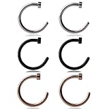 Ruifan 6pcs Stainless Steel Body Jewelry Piercing Earrings Nose Hoop Ring Unisex 18 Gauge...