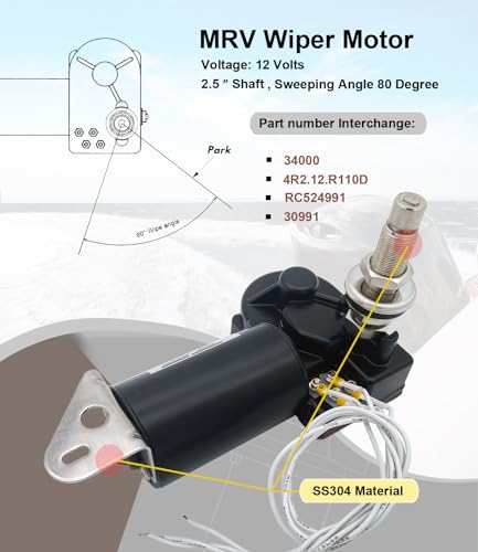 Image of Marine Wiper Motor 12V 2.5 inch Shaft 80 Degree - MRV and Automotive Applicable Wiper Motor Replaces 34000 30991 4R2.12.R110D WWF12C18 Series Boat Wiper Motor