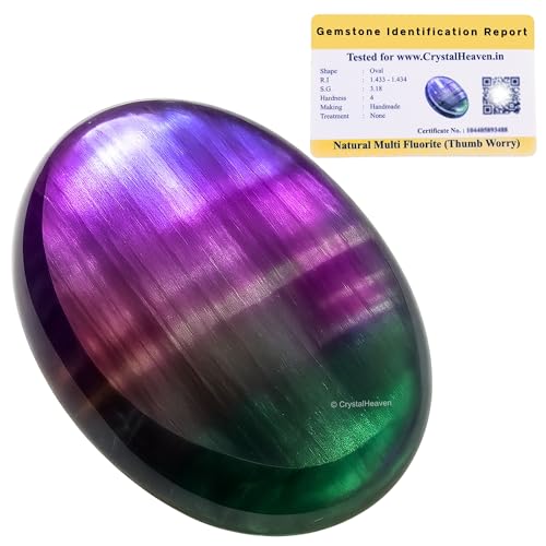 Image of Certified Fluorite Crystal Thumb Worry Pebbles Stones for Anxiety Stress Relief Massage - AAA Grade Original Healing Gemstone Agate Rubbing Stone for Yoga Meditation Spiritual Reiki Feng Shui