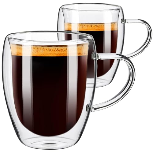 PARACITY 2-Pack 12oz Double Wall Borosilicate Coffee Mugs
