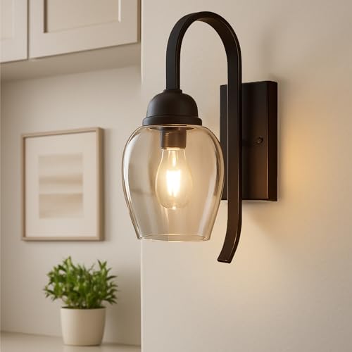 Image of SINOMAN Black Style Wall Light Fixture Wall Sconce with Clear Glass Shade, Elegant Lighting for Entryways, Living Room, Staircases, Bedrooms and Home Decoration (with Bulb)