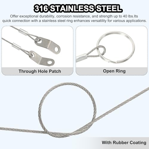 Image of MECCANIXITY Lanyard Cable Safety Tether Wire 9 Inch 316 Stainless Steel Quick Release Pin Lanyard for Loss Prevention One Loop with Quick Release Ring (Silver, Pack of 6)