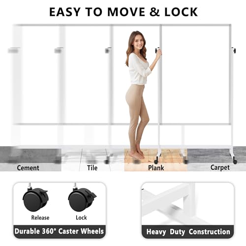 Image of Large Rolling Whiteboard on Wheels, 48 inch x 32 inch Height Adjustable Mobile White Board with Stand, Portable Standing Magnetic Dry Erase Board Easel for Home Office Classroom School, Silver