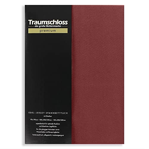 Traumschloss Edel-Jersey Spannbetttuch Premium | Mako Baumwolle mit Elasthan | Hautsympathisch, samtweich & angenehm zur Haut 90-120x200-220 Bordeaux