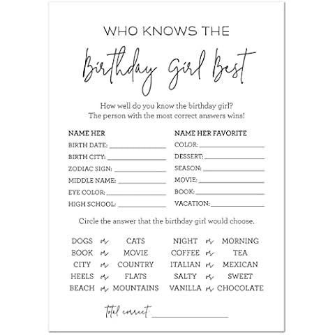 Minimalist How Well Do You Know the Birthday Girl - Set of 24 (Black) Cover