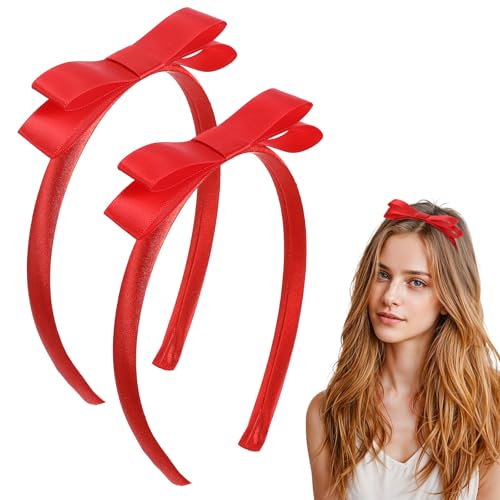 Tyqour 2 Pcs Red Bow Headband for Women Cute Matilda Style Bowknot Headbands Bow Knotted Hair Hoop World Book Day Party Matilda Cosplay Costume Accessories Daily Decor (Small 5.51x4.72inch)
