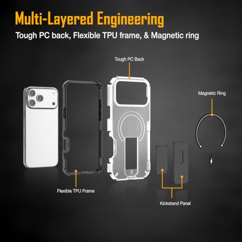 Image of ZAP CASE Matte Kickstand Case for iPhone 17 Pro Max | Magsafe Compatible | Premium Polycarbonate Back + Flexible TPU Bumper | Foldable Stand | Military-Grade Drop Protection | Anti-Fingerprint | White