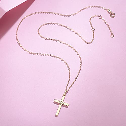 FANCIME 14K SOLID REAL Gold Star Natural Diamond 0.025ct Cross Crucifix Delicate Necklace Dainty Pendant Fine Jewelry Birthday Gifts For Women Girls, With 16+2" Solid Gold Cable Chain4