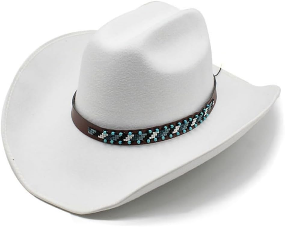 Western Cowboy Hat, Black Wool Felt, Turquoise Beaded Band, Wide Brim