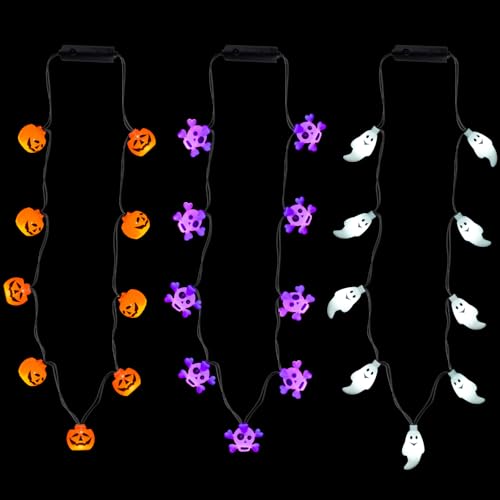 3 Pcs Halloween Light Up Necklace, 3 Modes Lights for Halloween D...