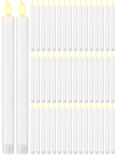 Image of Funtery 48 Pcs Flameless LED Taper Candles Battery Operated Candles Bulk Realistic LED Candlesticks Flickering for Wedding Church Party Home Decor(White,10 Inch,Modern Style)