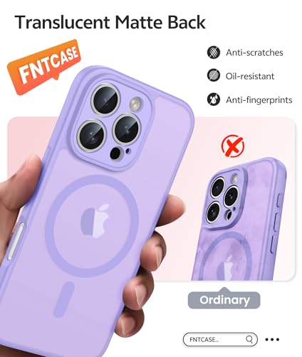 Image of FNTCASE for iPhone 16 Pro Max Case: [Compatible with Magsafe] Translucent Matte Cases with [Full Camera Protection] [Screen Protector] Military Grade Shockproof Protective Phone Cover - Light Purple