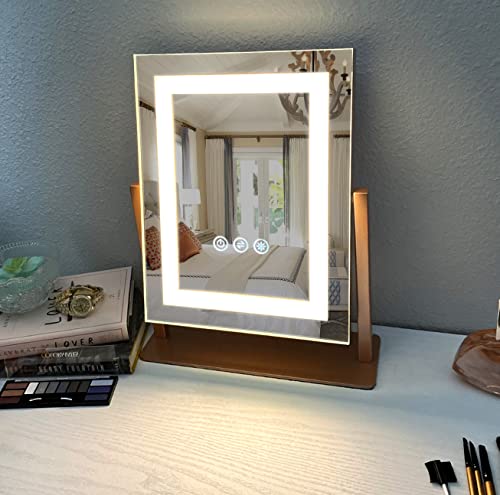 Mirrors And More 10" X 13" Modern Vanity Mirror With Lights - Tabletop Touch In Screen Dimmable Makeup Mirror With 360 Rotation - Standing Mirror For Bedroom Decor - Led Bathroom Mirror #TOP22