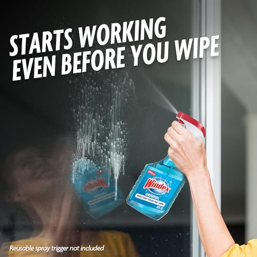 Image of Windex Refill Glass and Window Cleaner Bottle, Bottle Made from 100% Recycled Plastic, Surface Cleaning Spray, Original Blue Scent, 2L (67.6 Fl Oz)