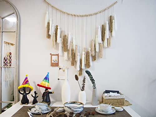 Decocove Macrame Wall Hanging - Large Macrame Wall Hanging With Wood Beads - Bohemian Wall Decor For Bedroom, Living Room And Kitchen - Cream And Beige - 35'' X 36'' #TOP3