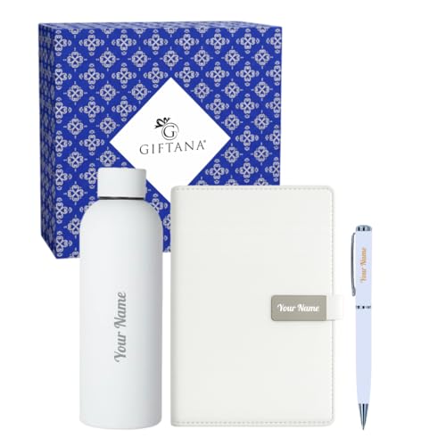 Image of Giftana 3 in 1 Personalized Diary, Pen & 500ml bottle Gift Set (White)