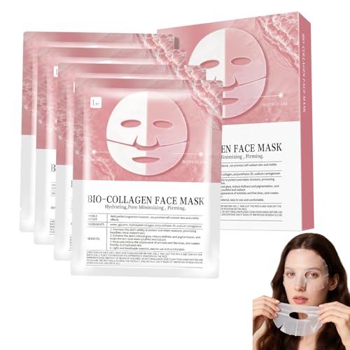 Collagen Glow Up Mask,Collagen Face Mask Overnight,Korean Firm Skin Deep Hydrating Masks,Korean Anti Wrinkle Lifting Face Mask,Elasticity Improvement-4 PCS