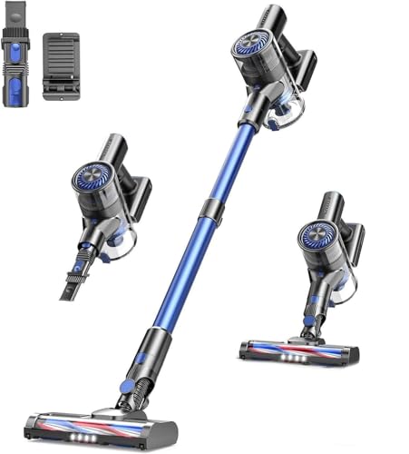 Image of Cordless Vacuum Cleaner, 6 in 1 Lightweight Stick Vacuum with Rechargeable Battery, Handheld Conversion, LED Headlights & 180 Swivel Brush, for Hardwood Floor Carpet Pet Hair Stairs Car(Blue)
