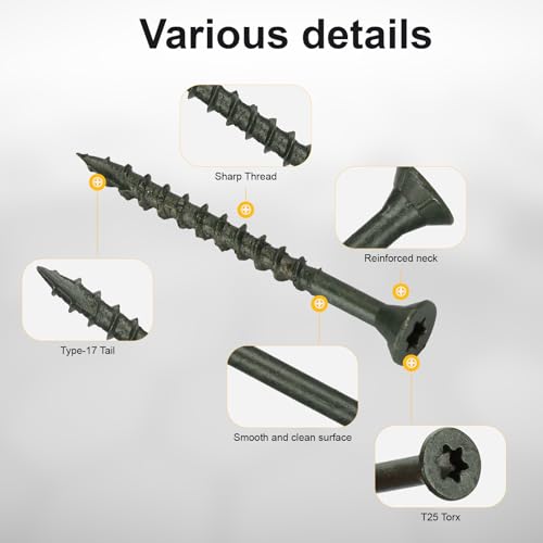 Image of Wood Screws #8 x 2'', T25 Star Torx Drive Flat Head Deck Screws, Green, 127Pcs (1lb)