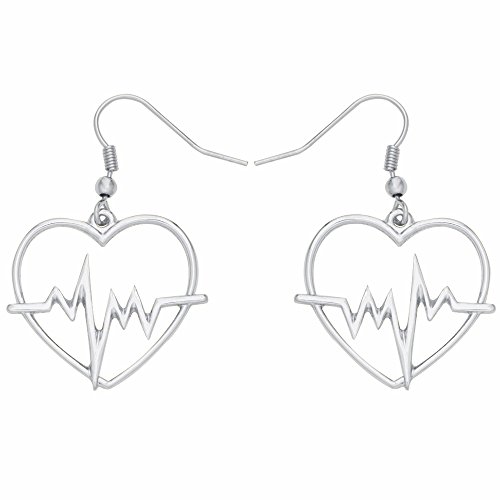 BEICHUANG Heartbeat Hollow Love Heart ECG Drop Earring Doctor Nurse Graduation Gift Valentine's Day Gift(silver)