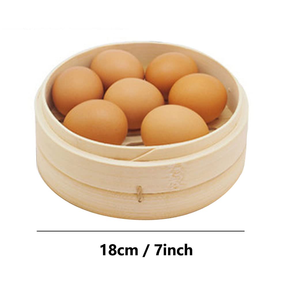 Handgefertigter 17,8 cm Bambus-Dampfkorb mit wiederverwendbaren Baumwolleinsätzen, Mehrzweck-Dampfgarer, 2-stöckig, Dampfgarer zum Kochen von Gemüse, Dim Sum, Bao-Brötchen, Fischfleisch (17,8 cm – 2