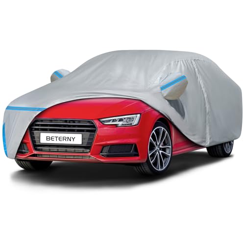 Car Cover for 2008-2025 Audi A4/S4 Sedan, Waterproof Custom-fit All Weather Sun Rain UV Dust Snow Protection Outdoor A4 Full Car Cover with Door Zipper and Cotton Lining-Gray