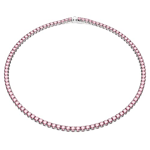 Swarovski Matrix Tennis Halskette, Rundschliff, Rosa, Rhodiniert