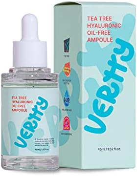 Vertty Tea Tree Hyaluronic Oil Free Ampoule | Hydrating, Moisturizing, Redness Relief Serum | Blemish Skin Corrector Serum | Non-Comedogenic Moisturizer for face | Long-lasting Hydration (1.5oz)