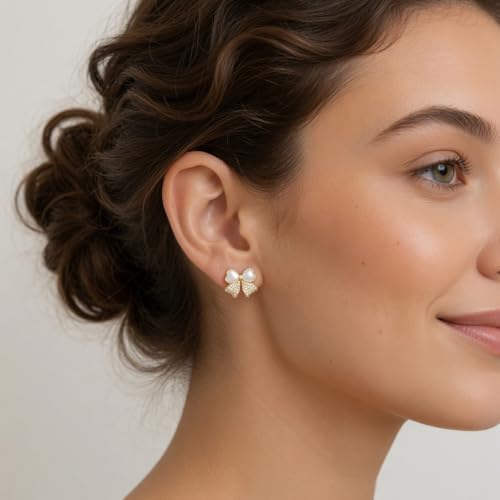 3 Pair Small Stud Earrings for Women Trendy 14K Copper Gold Hypoallergenic Premium Cubic Zirconia Fashion Jewelry Gifts (Heart Butterfly, Stud) — view 4