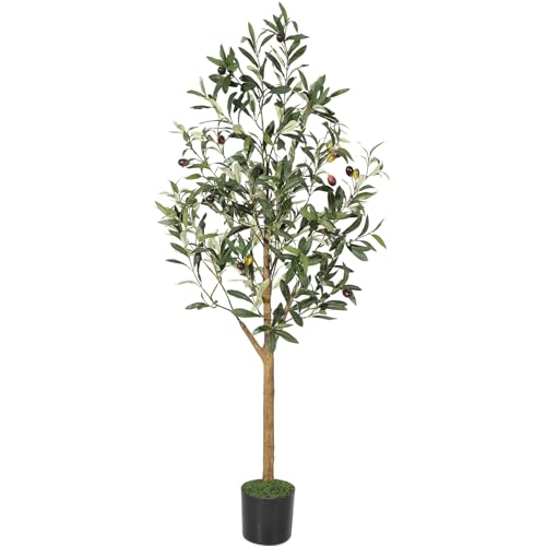 HAUSPROFI 4FT Artificial Olive Tree 120cm Tall Faux Olive Plants Artificial Fake Plants with Lifelike Leaves Natural Wood Trunk Fruits Suitable for Home Living Room Corner Office Decor120CM