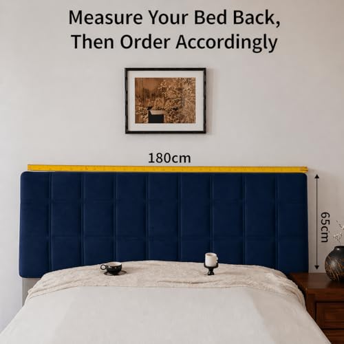 Image of HOMETHREADS Velvet Padded Headboard Cover with Foam - Soft, Wrinkle-Resistant Bed Back Protector, Suitable for Wooden, Leather & Upholstered | Fits 6 ft Headboards only (68x180 cm) (Navy)