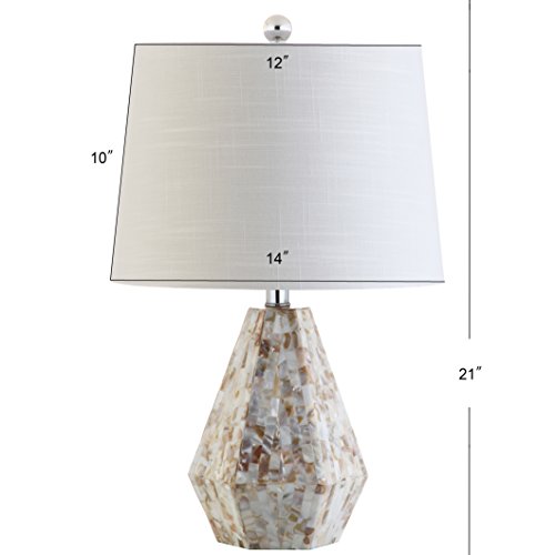 JONATHAN Y 21" Natural Ivory Seashell Mosaic Table Lamp Set of 2, Coastal Geometric Resin Bedside Lamps for Living Room Bedroom, White Linen Drum Shade, LED Bulbs Included JYL4004A-SET2 by JONATHAN Y - Image 4