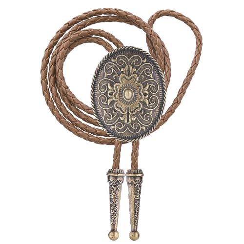Image of GelConnie Floral Bolo Tie for Men Womens Bolo Tie Necklace Native American Black Men's Bolo Ties Western Cowboy Bolero Ties