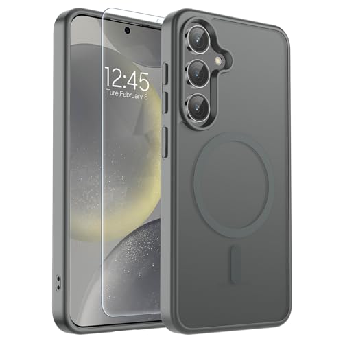 Image of SUPFINE Magnetic for Samsung Galaxy S24 Plus Case / S25 Plus Case with Screen Protector, (Built-in Magnets) (Military Grade Drop Protection) Slim Translucent Shockproof Phone Case,Titanium Gray