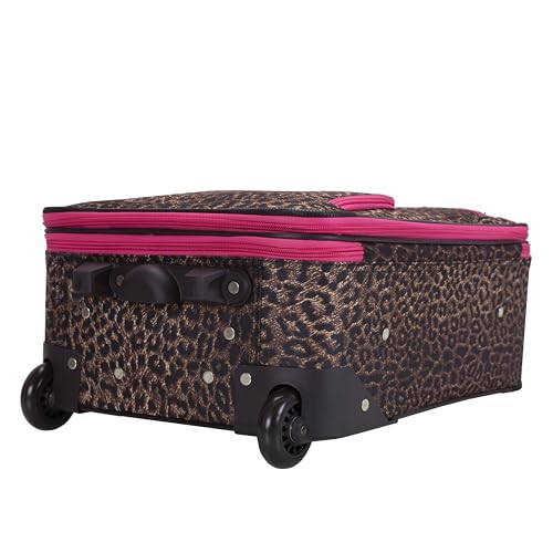 Image of Rockland Fashion Softside 2 Piece Luggage Set, Expandable, (14 inch Tote /19 inch Upright), Pink Leopard